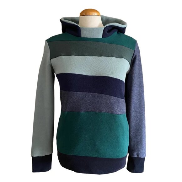 Ocean Oasis Hoodie Upcycled with Pockets Sweatshirt One-Of-A-Kind MungoCrafts - Picture 1 of 6